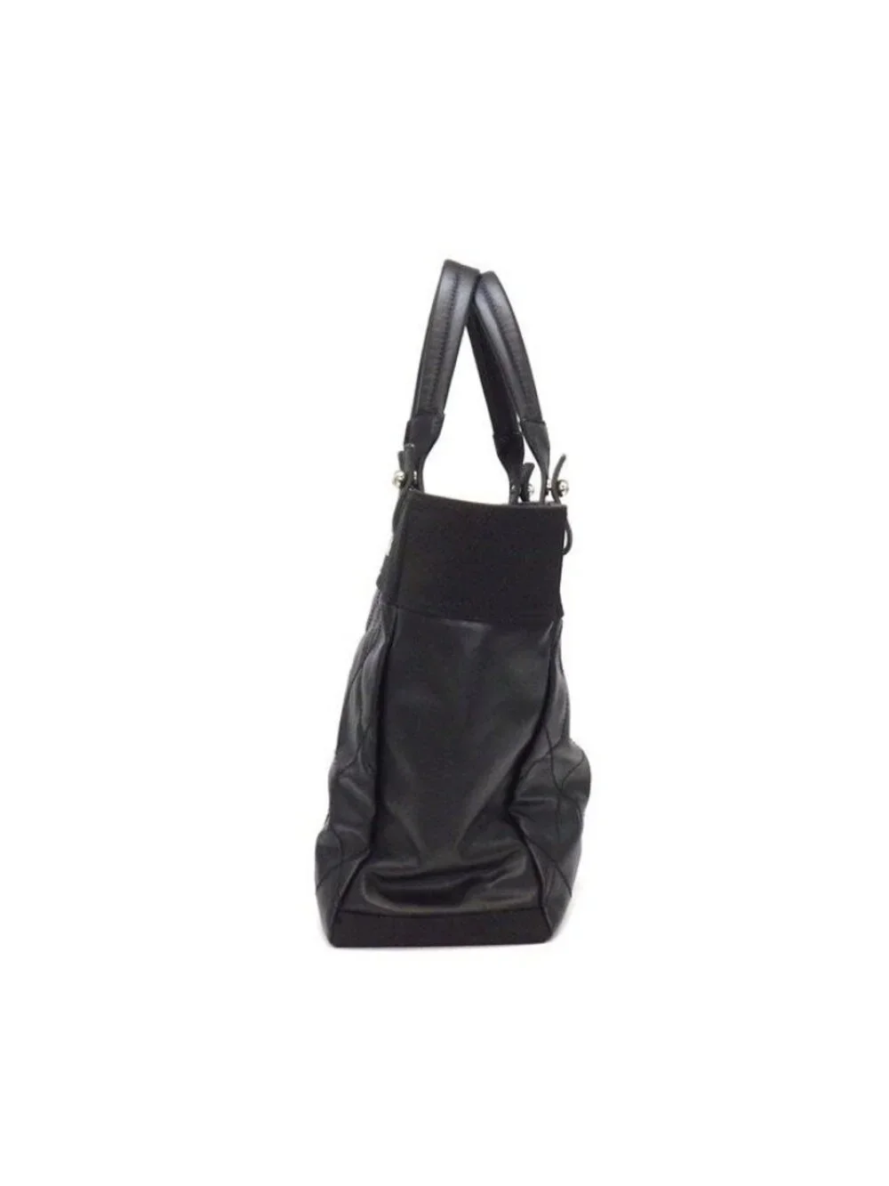 Chanel Tote Paris Biarritz MM Black Leather Silver
